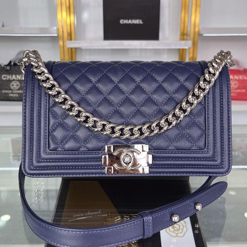 Chanel 2.55 Classic A67086 Fine ball patterned diamond checkered sapphire blue shiny silver buckle